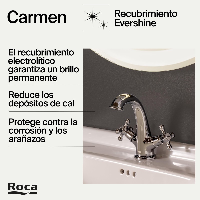 Grifo lavabo Roca Carmen cromo con desagüe click-clack | Jesanca