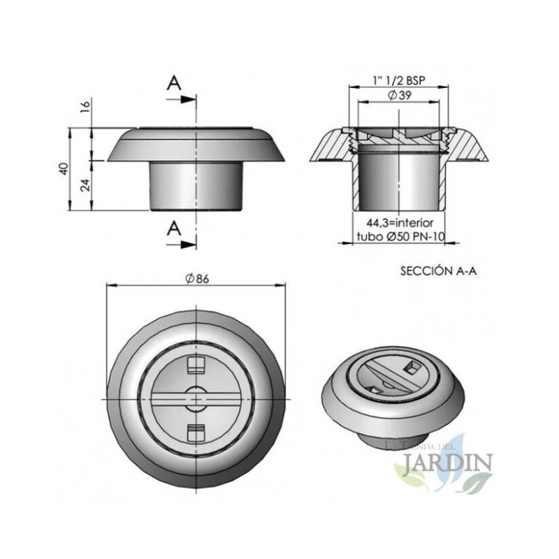 BOQUILLA ASPIRACIÓN ENCOLAR DIÁMETRO 50 PN10