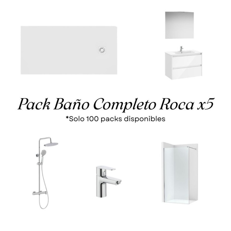 Pack Baño ROCA 5 piezas con mueble Tenet, mampara, plato Terran y columna Vega