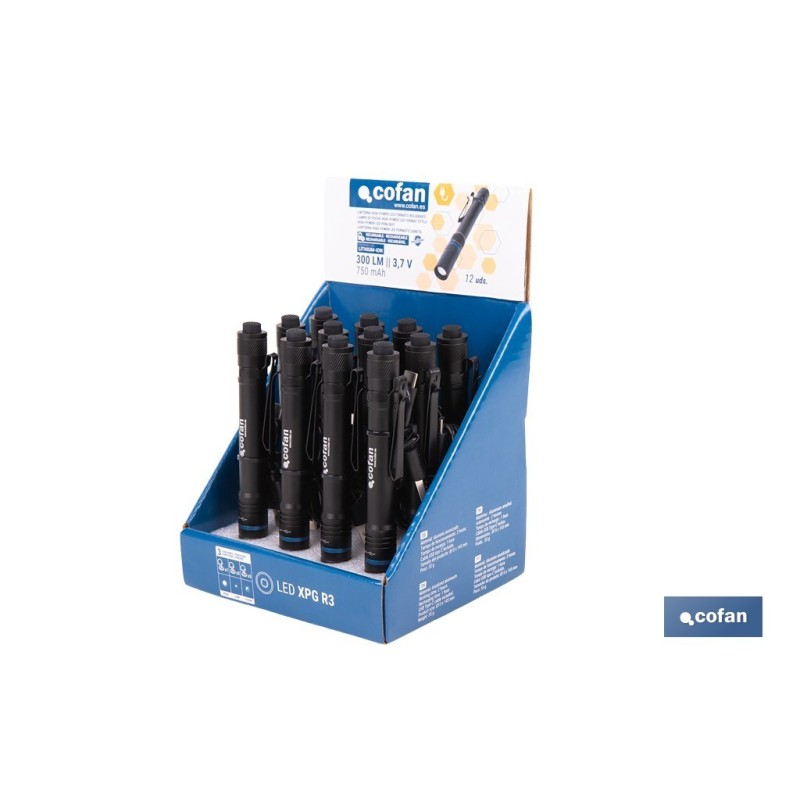 EXPOSITOR CON 12 LINTERNAS LED EN FORMATO BOLÍGRAFO