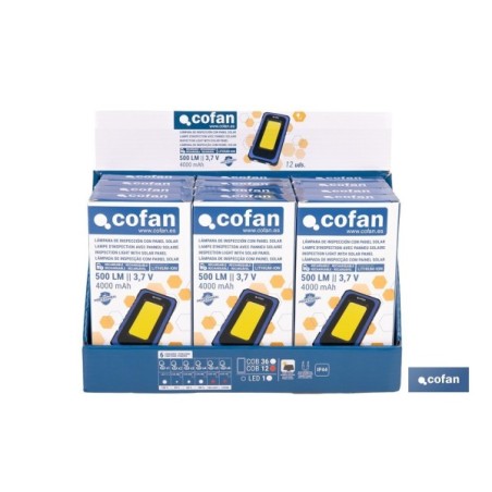 EXPOSITOR CON 12  LÁMPARAS DE INSPECCIÓN COB LED Y PANEL SOLAR
