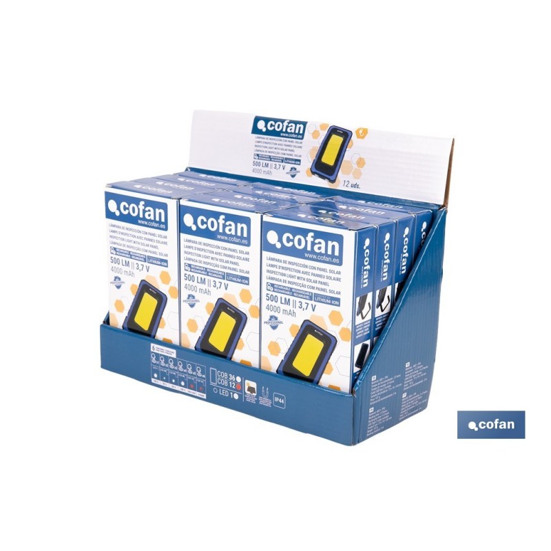 EXPOSITOR CON 12  LÁMPARAS DE INSPECCIÓN COB LED Y PANEL SOLAR
