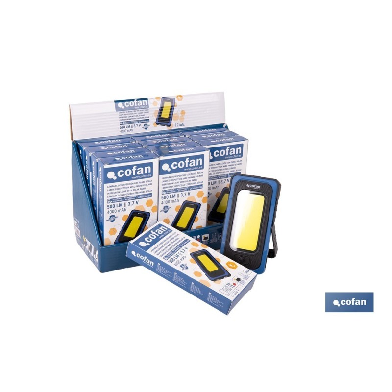 EXPOSITOR CON 12  LÁMPARAS DE INSPECCIÓN COB LED Y PANEL SOLAR